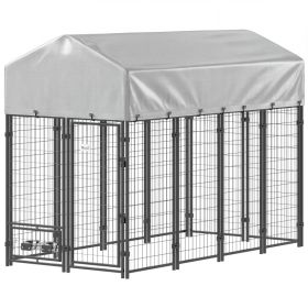 8 x 4 x 6 Outdoor Dog Kennel, Dog Kennel Outside Run with 360Â° Rotating Bowls, Waterproof & UV Resistant Cover