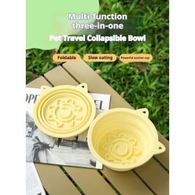 3-in-1 Pet Travel Collapsible Bowl Foldable Slow-Feeder With Strong Suction Cups  Portable Silicone Dog Bowl With Hook For Hanging On Collar-Backpack (Option: Green-650ml)